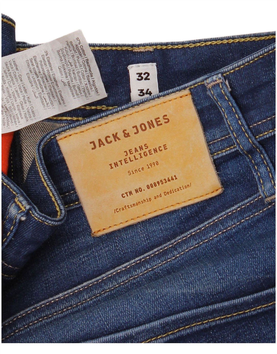Jack & Jones Mens Slim Jeans W32 L34 Azul Algodão