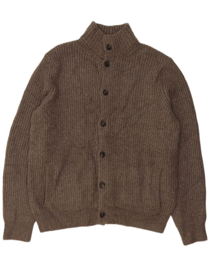 Suéter cardigã masculino Marks & Spencer grande lã manchada marrom