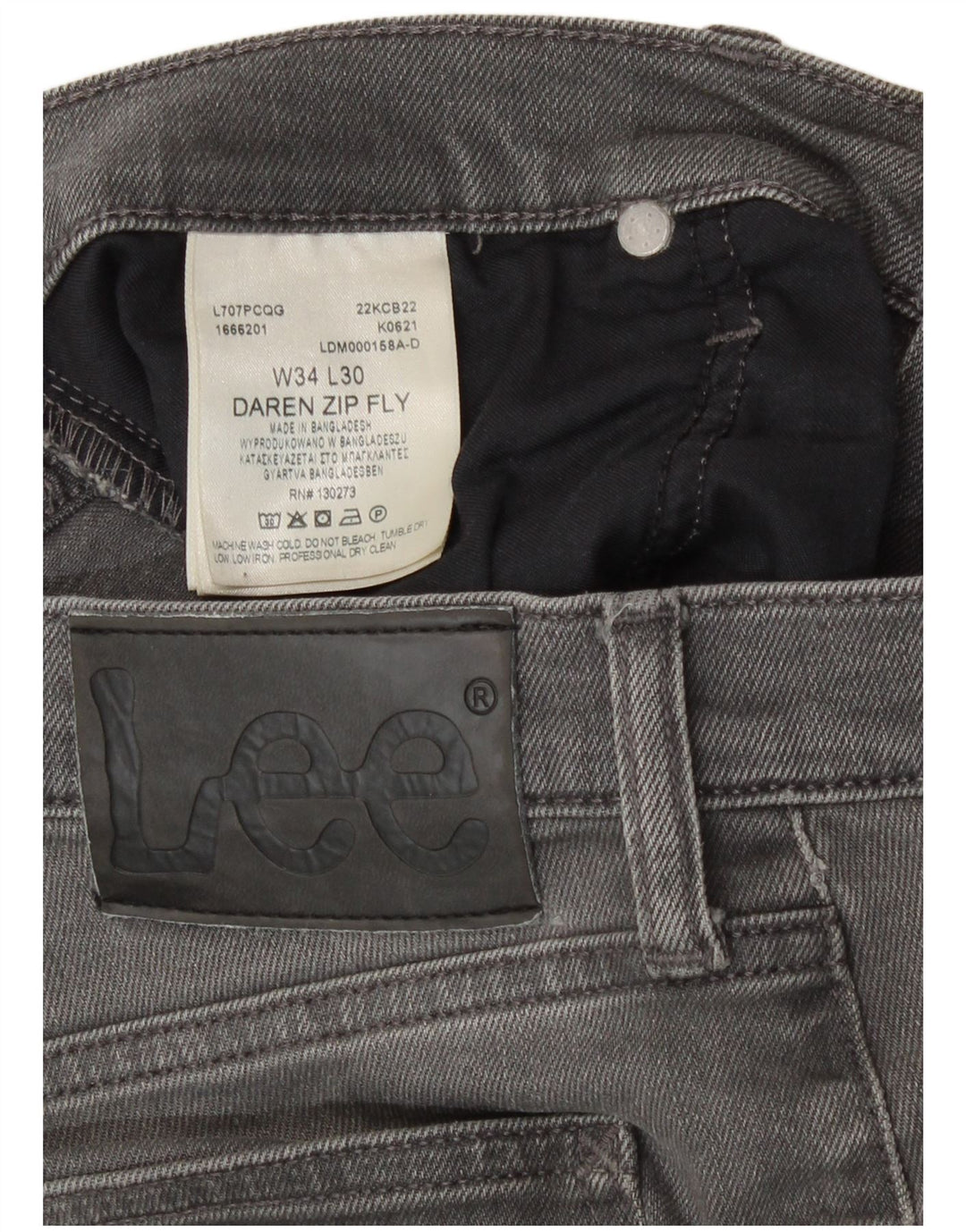 Lee Mens Daren Zip Fly Slim Jeans W34 L30 Algodão Cinza
