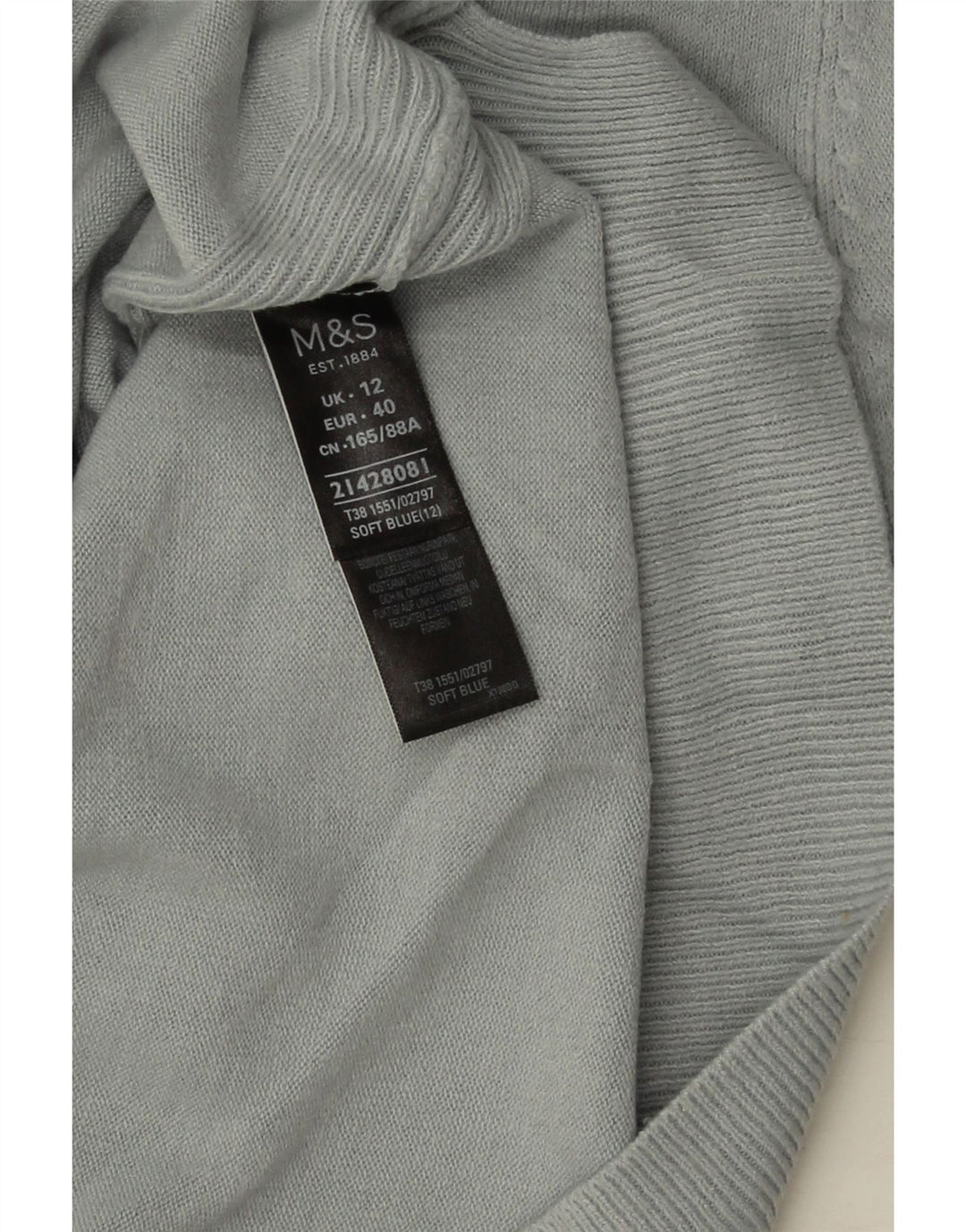 Suéter feminino Marks & Spencer com gola redonda Reino Unido 12 acrílico azul médio