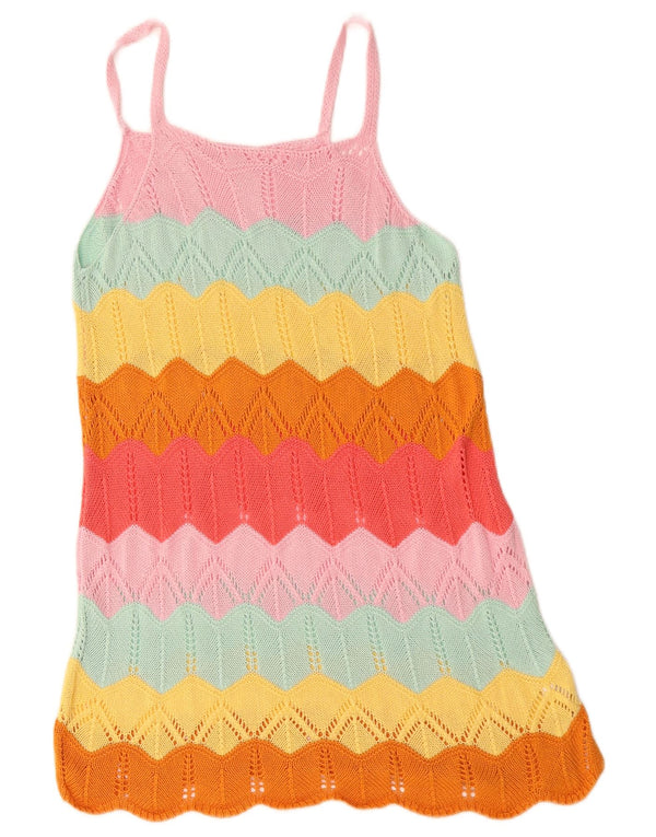 Vestido de verão feminino vintage de crochê UK 12 médio listrado multicolorido