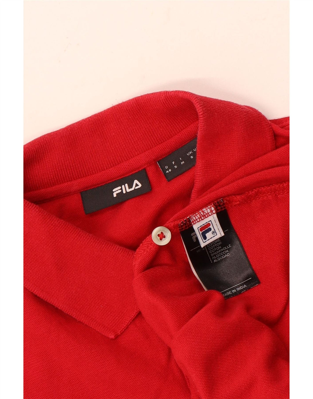 Camisa polo masculina Fila manga comprida pequena algodão vermelho