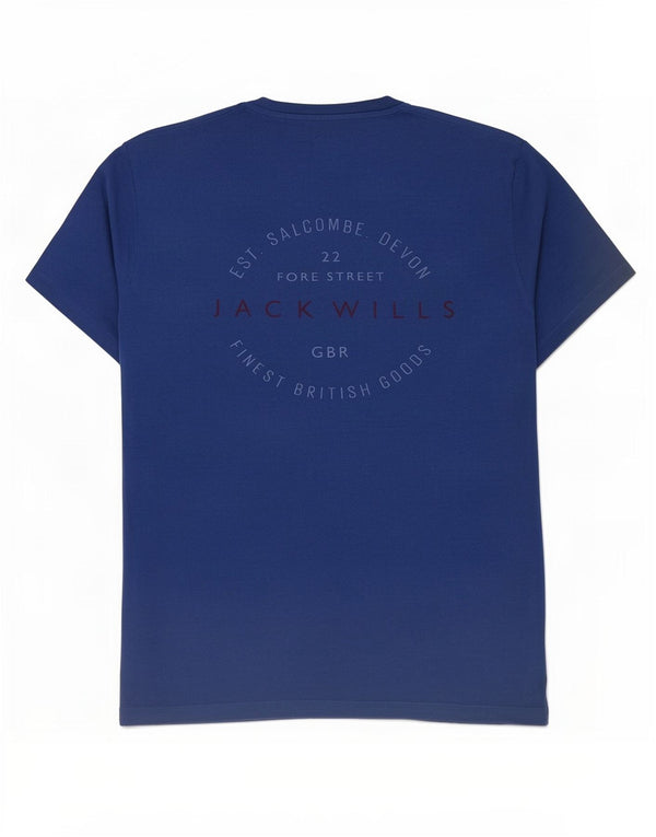 Camiseta masculina gráfica Jack Wills Top algodão azul médio