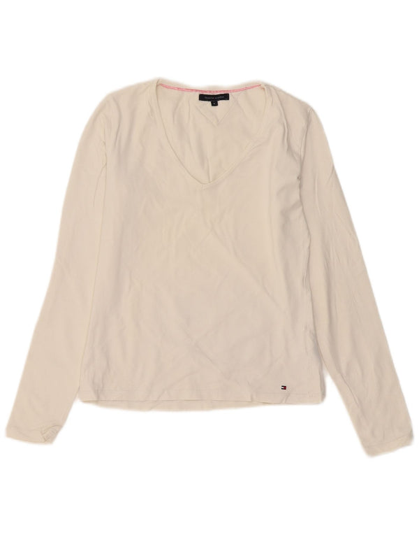 Top feminino Tommy Hilfiger manga comprida UK 12 algodão branco médio