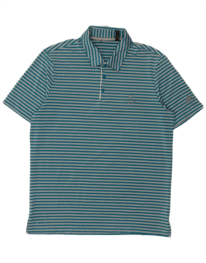 Camisa polo masculina Adidas grande poliéster listrado azul