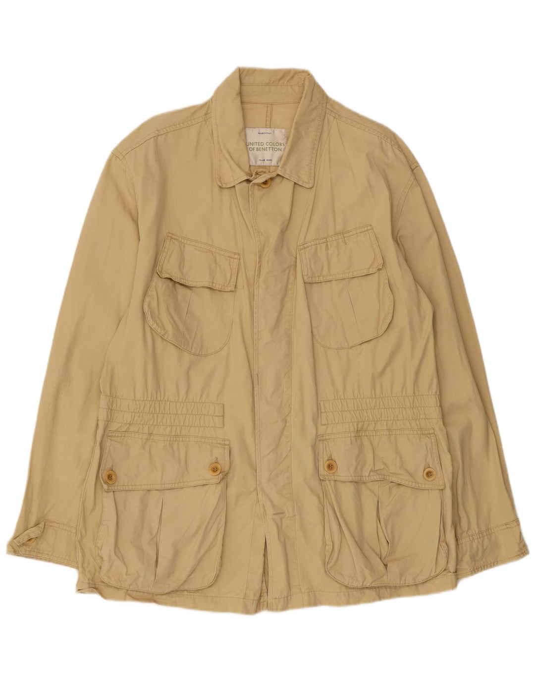 BENETTON Mens Utility Jacket IT 48 Medium Beige Cotton