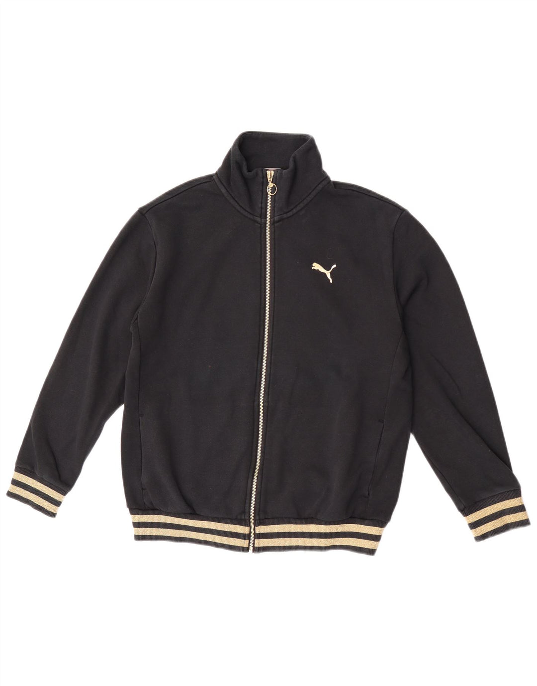 Puma Womens Tracksuit Top Jacket UK 14 Médio Algodão Preto