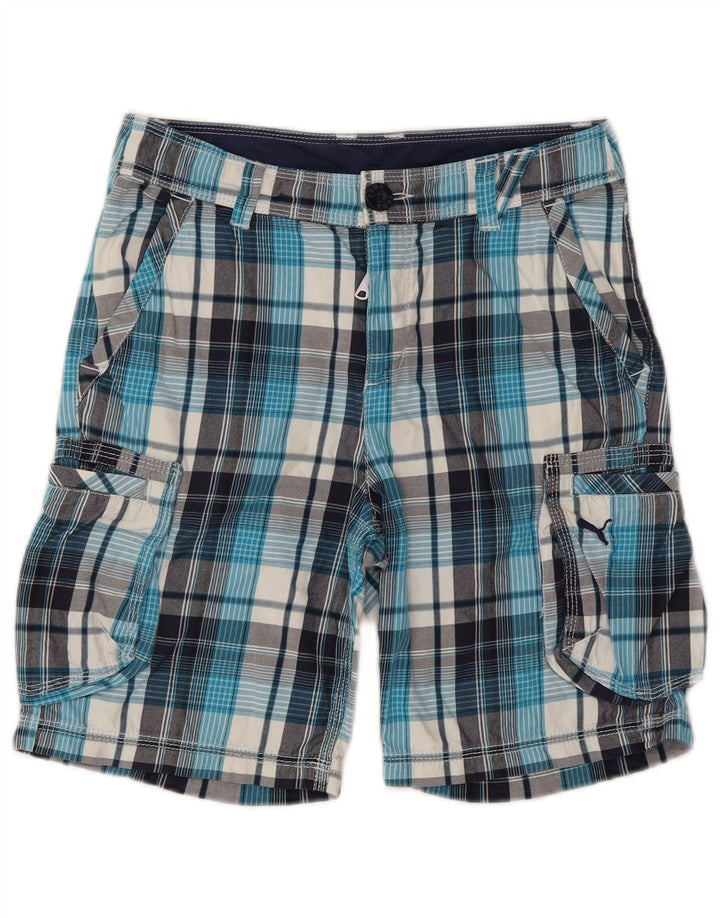 Shorts cargo masculinos Puma 11-12 anos W28 algodão xadrez azul