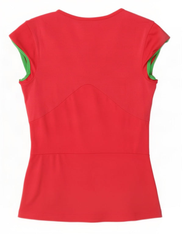 Adidas Womens Climalite T-Shirt Top UK 10 Pequeno Poliéster Vermelho