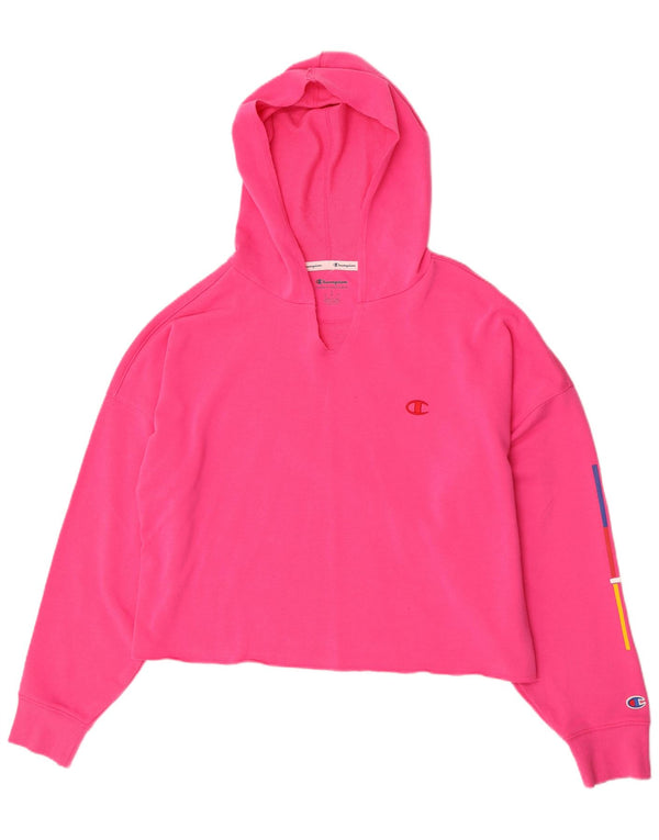 Jumper feminino com capuz estampado de grandes dimensões da Champion Reino Unido 16 grande rosa