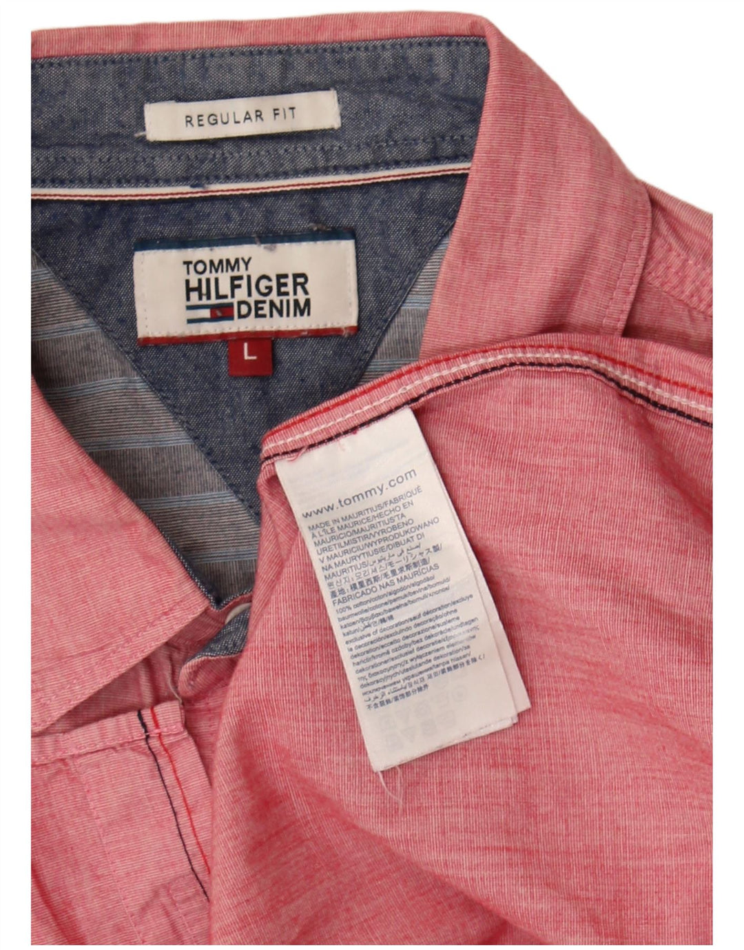 Camisa masculina Tommy Hilfiger Regular Fit grande algodão rosa