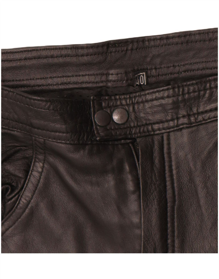Calça feminina VINTAGE de couro reto IT 40 pequena W28 L28 couro preto