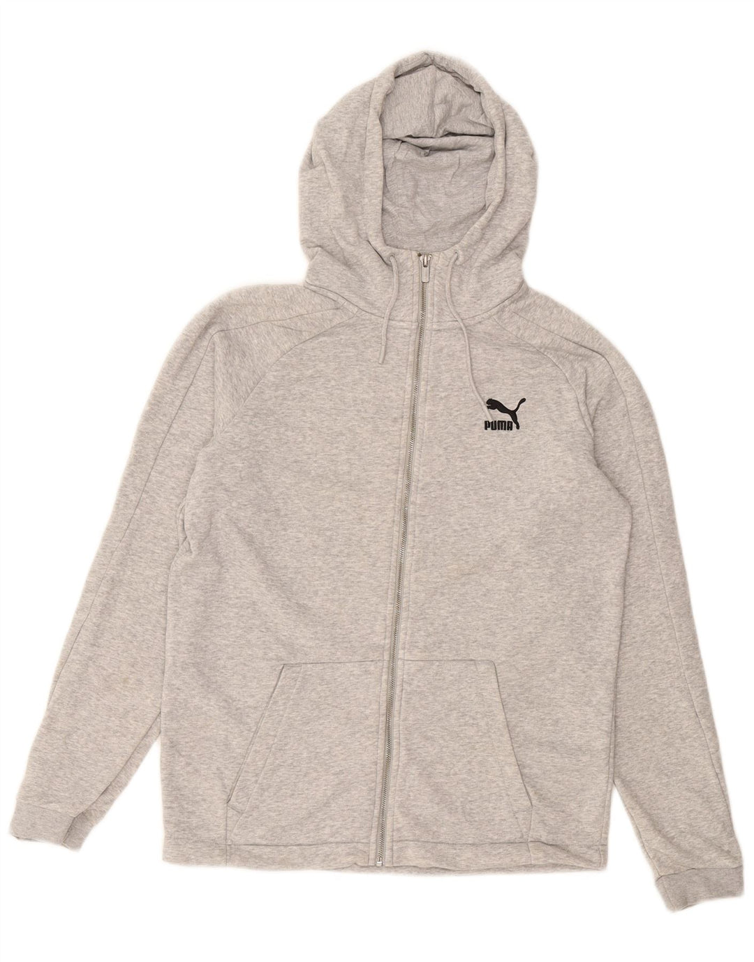 Suéter masculino PUMA com capuz e zíper cinza médio algodão manchado