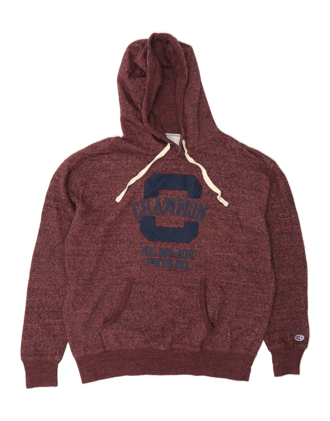 CHAMPION Mens Graphic Hoodie Jumper Large Burgundy Flecked Cotton Vintage Champion and Second-Hand Champion from Messina Hembry 