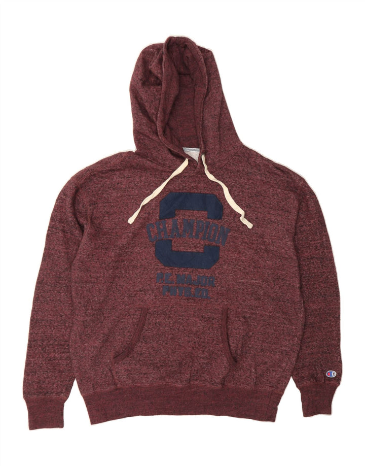CHAMPION Mens Graphic Hoodie Jumper Large Burgundy Flecked Cotton Vintage Champion and Second-Hand Champion from Messina Hembry 