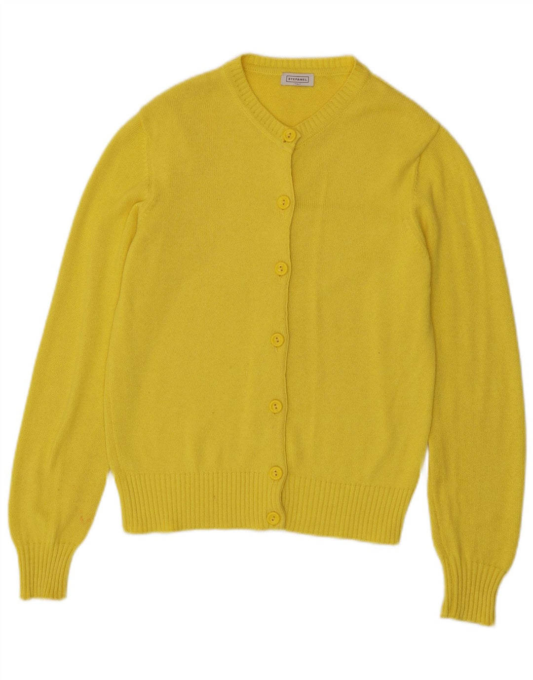 Suéter cardigã feminino Stefanel Reino Unido 12 algodão amarelo médio