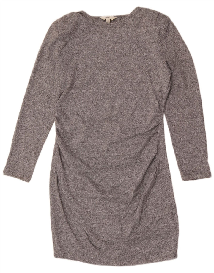 Vestido feminino Marks & Spencer com bainha de manga comprida Reino Unido 14 cinza médio manchado