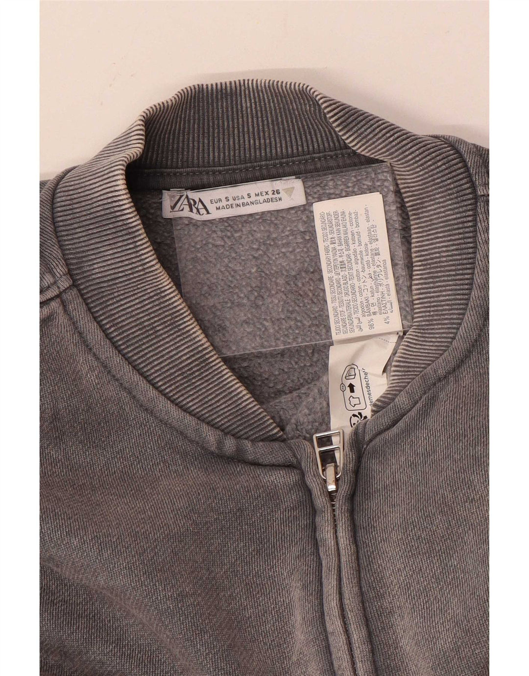 Zara Womens Crop Oversized Tracksuit Top Jacket Reino Unido 10 Pequeno Algodão Cinza