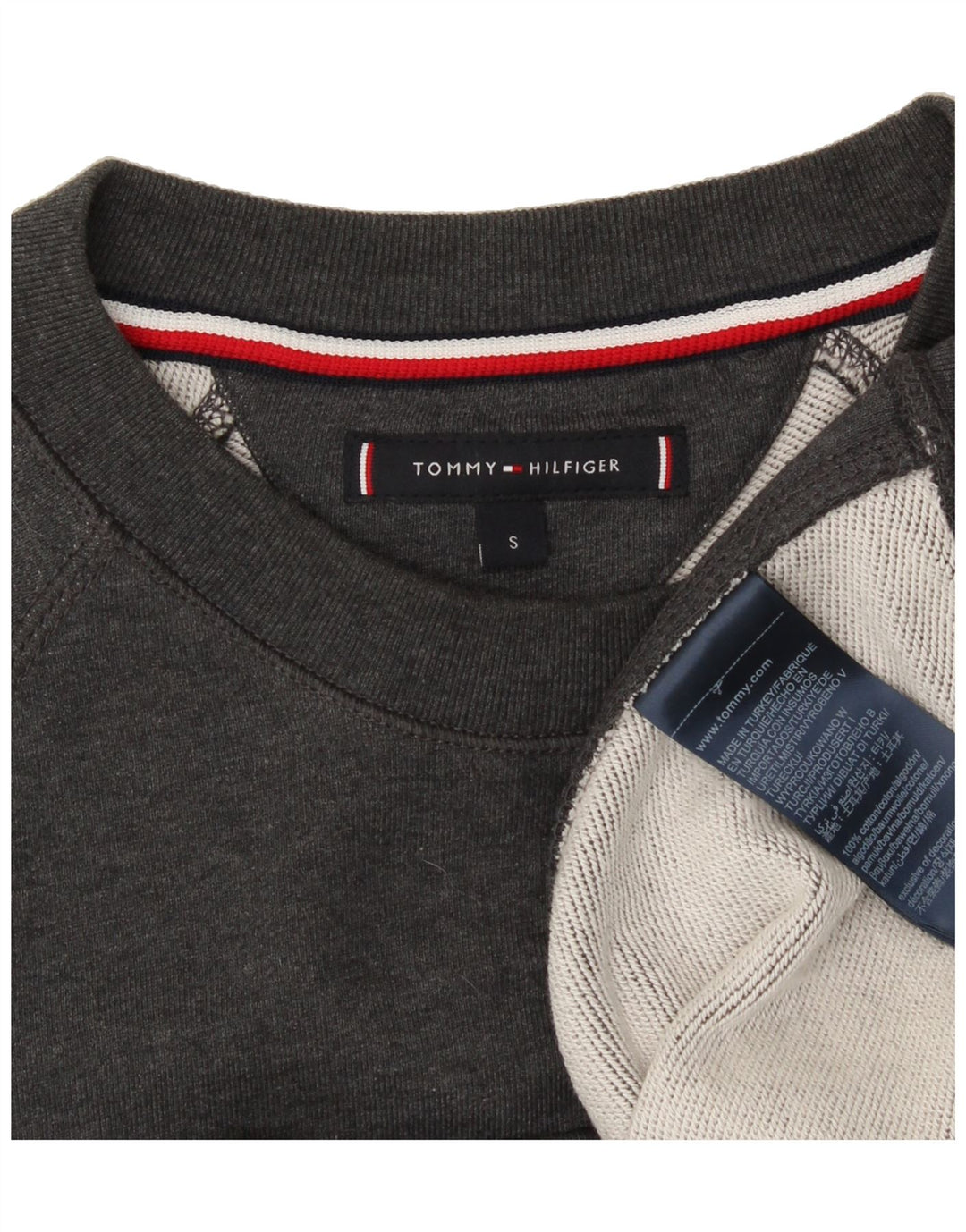 TOMMY HILFIGER Mens Graphic Sweatshirt Jumper Small Grey Cotton Vintage Tommy Hilfiger and Second-Hand Tommy Hilfiger from Messina Hembry 
