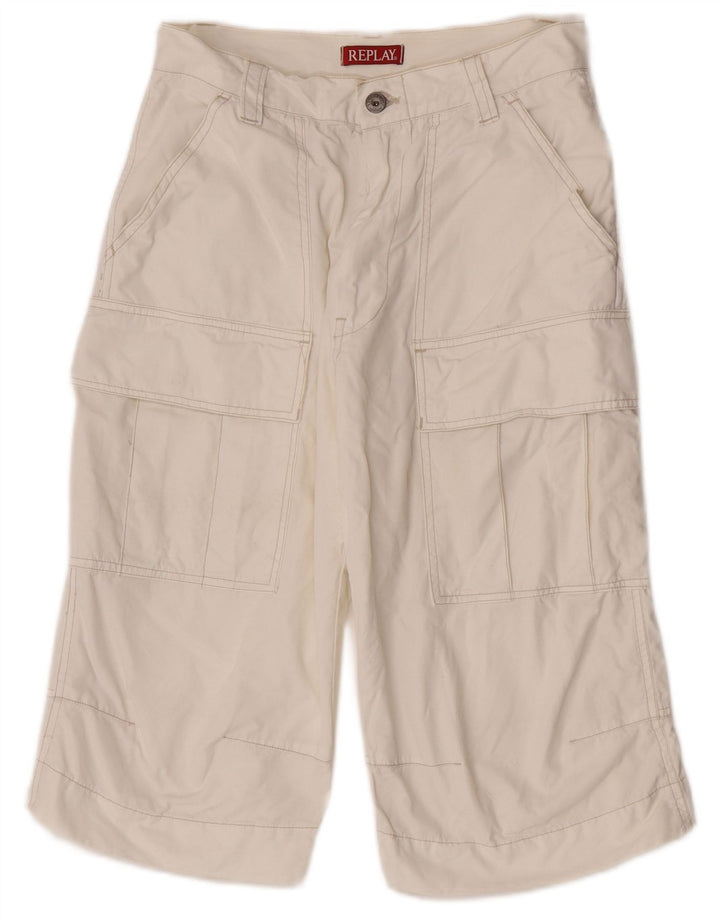 Replay Mens Cargo Shorts W28 Pequeno Branco