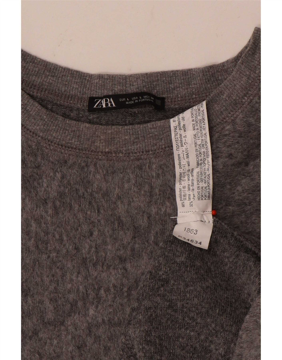 Zara Suéter feminino superdimensionado com gola canoa Reino Unido 16 poliéster cinza grande