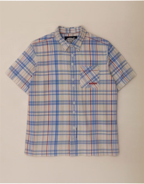 Camisa masculina de manga curta Weird Fish XL de algodão xadrez branco