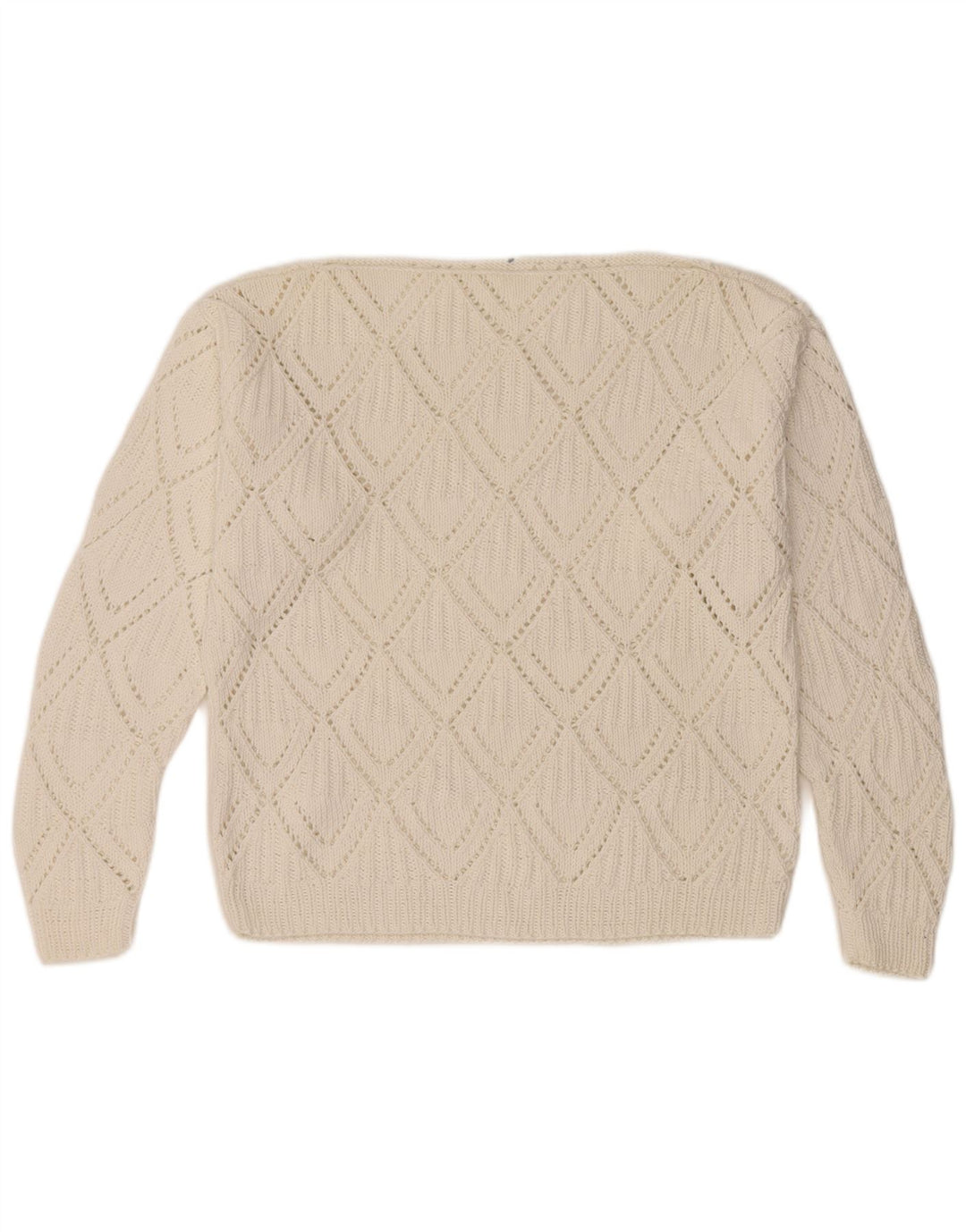 Suéter feminino VINTAGE com gola canoa UK 12 médio branco