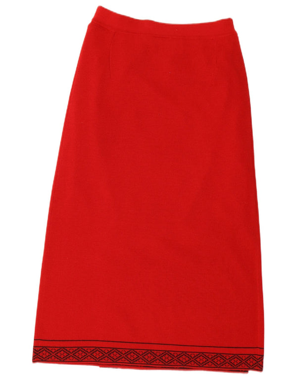 Saia midi feminina country casuals cintura alta médio W28 lã geométrica vermelha