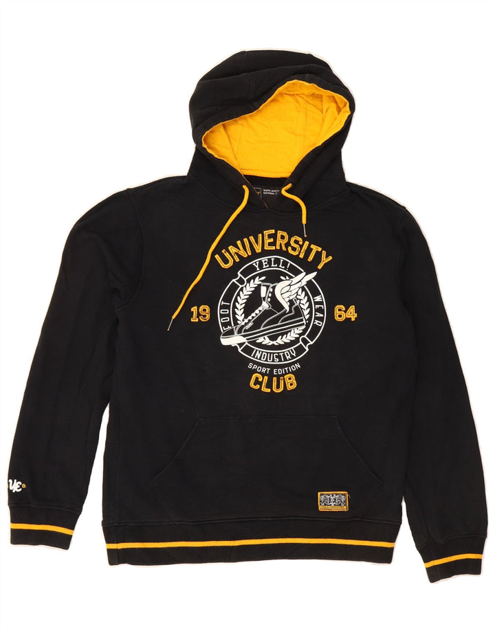 YELL! Mens Graphic Hoodie Jumper Large Black Cotton Vintage Yell! and Second-Hand Yell! from Messina Hembry 
