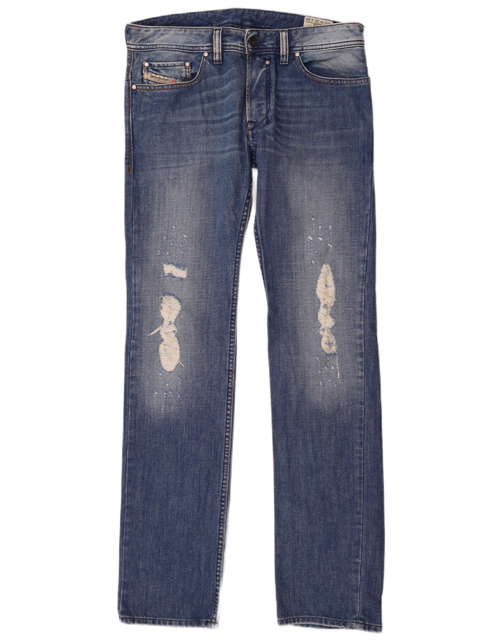 DIESEL feminino Safado desgastado jeans reto W32 L34 algodão azul