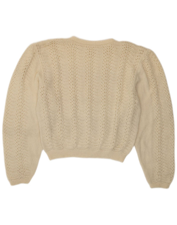 Suéter feminino vintage com gola redonda UK 16 grande off white