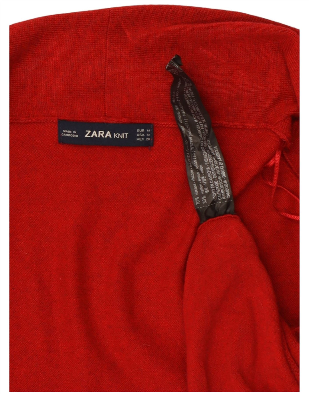 Suéter cardigã aberto com palangre feminino Zara Reino Unido 12 viscose vermelha média