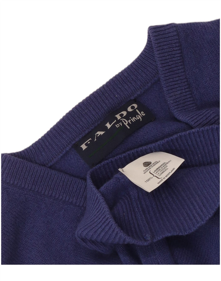 Suéter masculino Pringle com decote em V de lã azul médio
