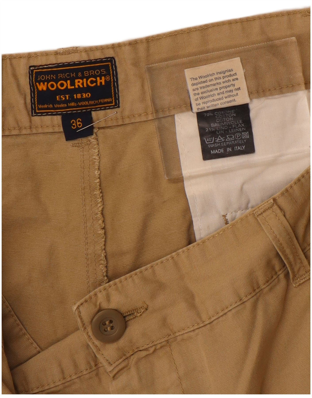 Calça chino masculina WOOLRICH reta W36 L28 algodão bege