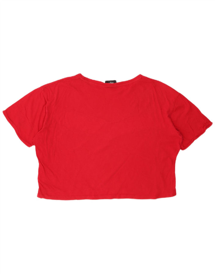 LOTTO Camiseta Feminina Crop Oversized Top UK 18 XL Vermelho Colorblock Algodão