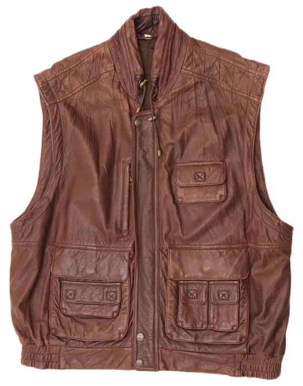 Colete masculino de couro Forster EU 60 5XL marrom