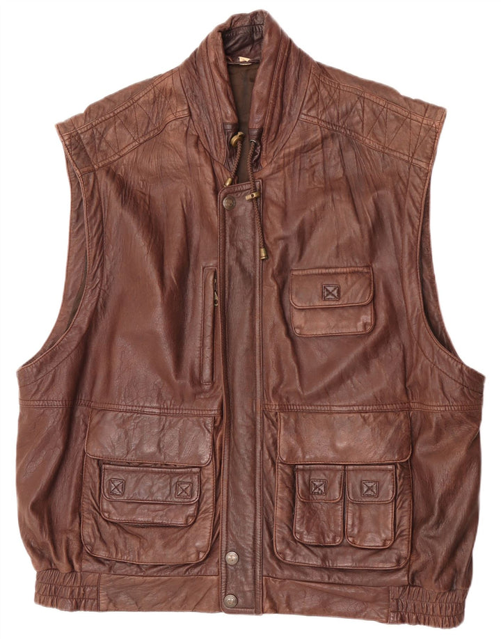 Colete masculino de couro Forster EU 60 5XL marrom