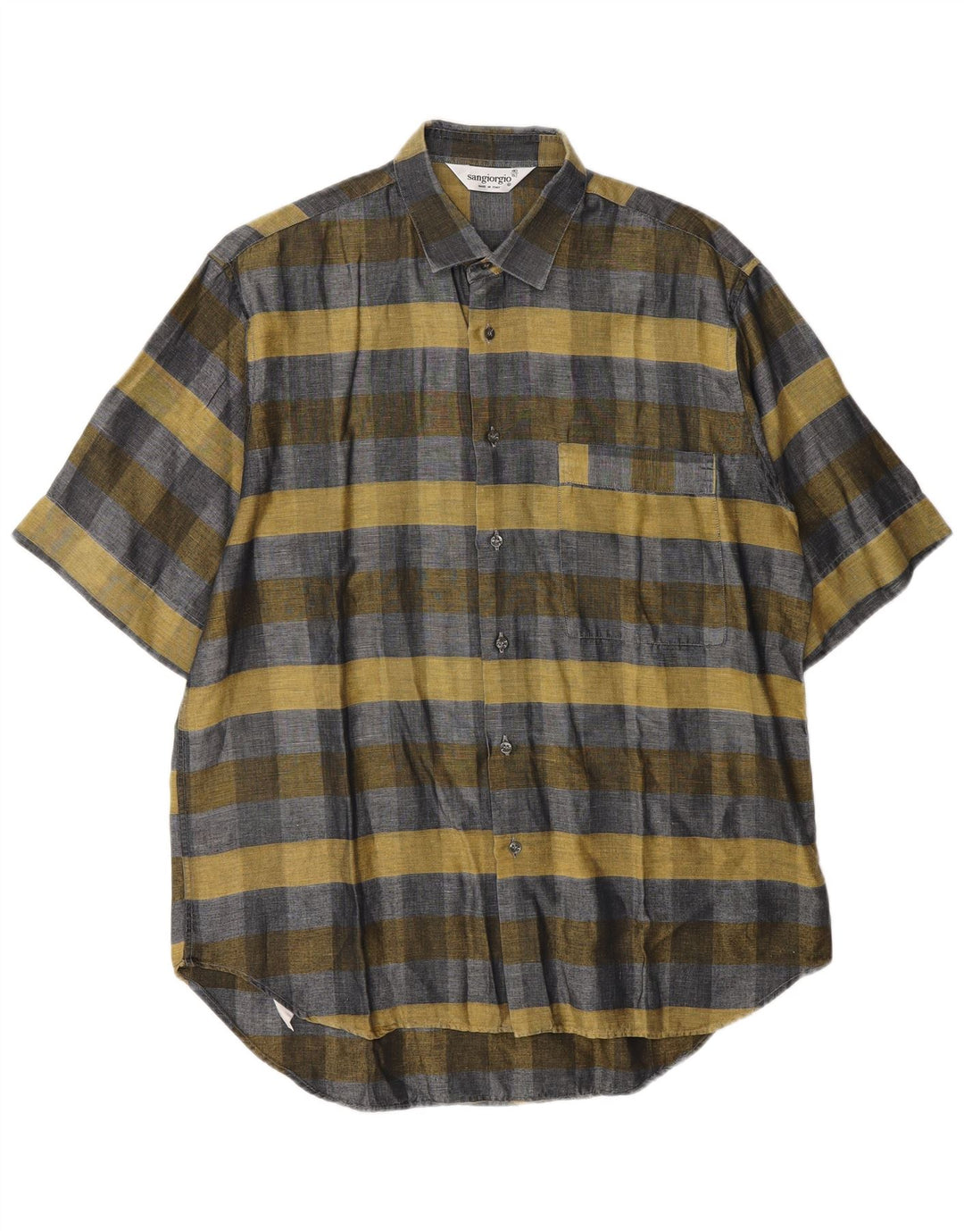 Camisa masculina de manga curta Sangiorgio tamanho 40/15 xadrez cinza médio