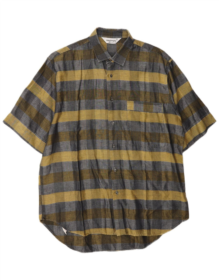 Camisa masculina de manga curta Sangiorgio tamanho 40/15 xadrez cinza médio
