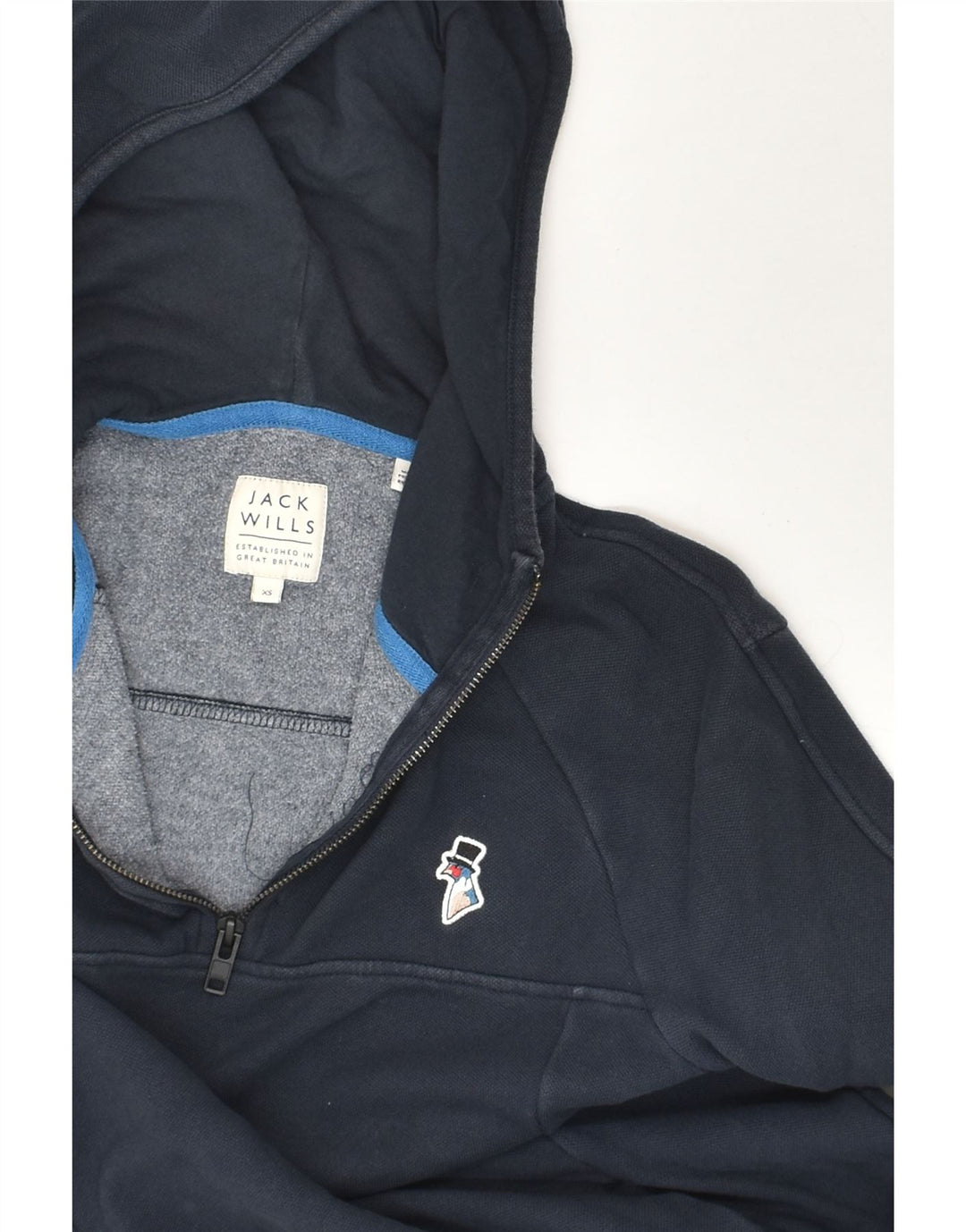 JACK WILLS Mens Zip Neck Hoodie Jumper XS Navy Blue Cotton | Vintage Jack Wills | Thrift | Second-Hand Jack Wills | Used Clothing | Messina Hembry 