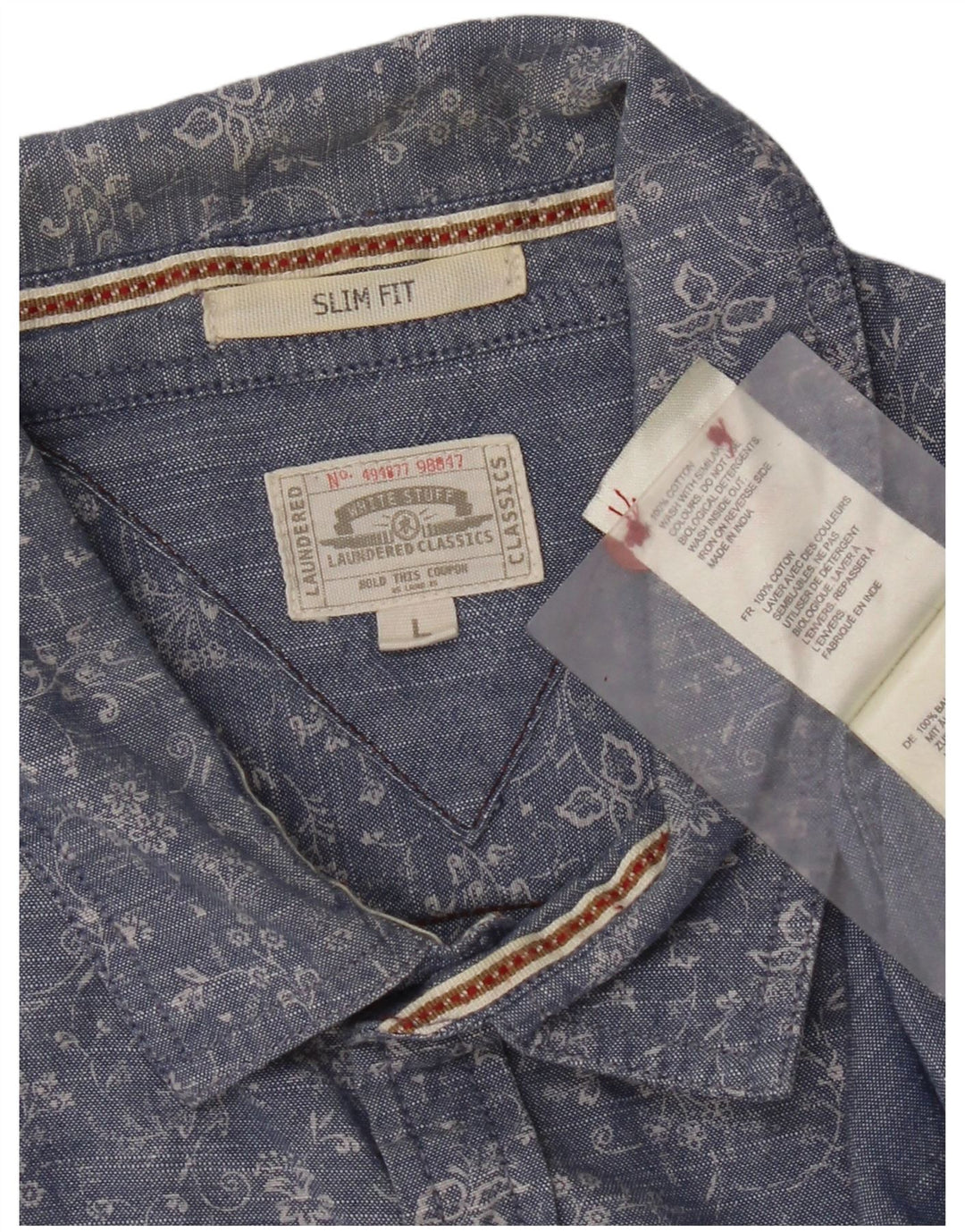 White Stuff Mens Camisa Slim Fit Grande Algodão Floral Azul