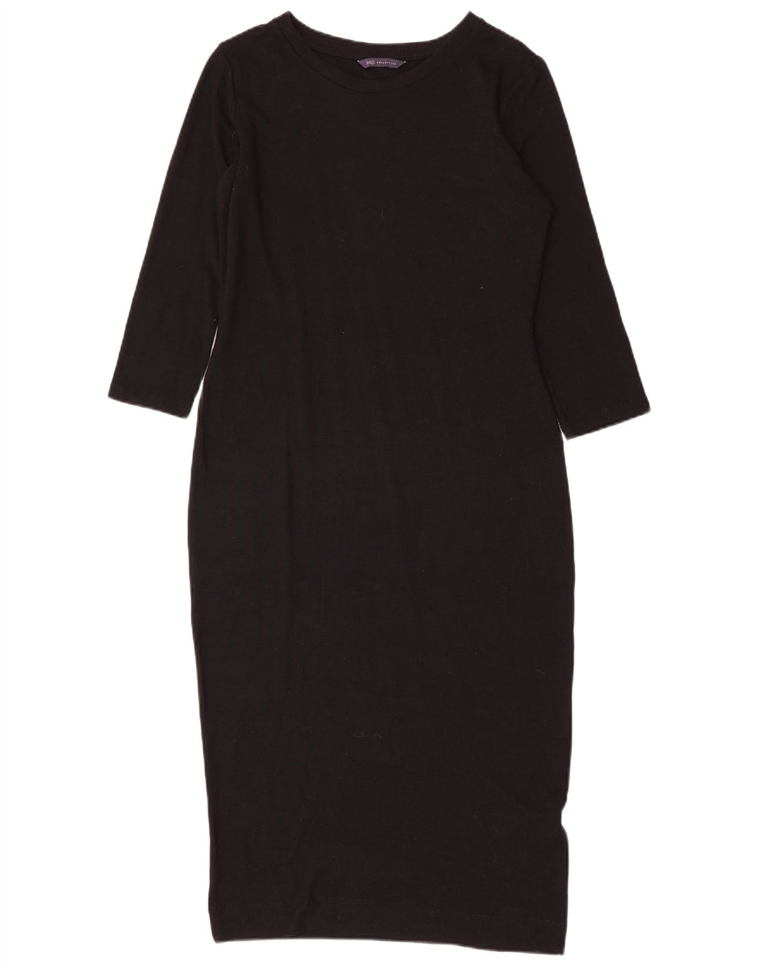 Vestido feminino MARKS & SPENCER com bainha de manga 3/4 Reino Unido 10 pequeno poliéster preto