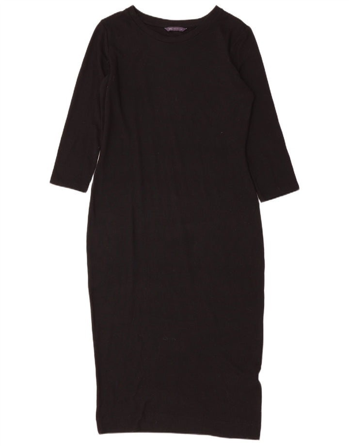 Vestido feminino MARKS & SPENCER com bainha de manga 3/4 Reino Unido 10 pequeno poliéster preto
