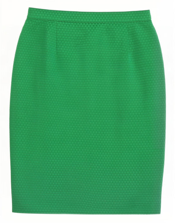 Saia lápis feminina vintage média W28 seda geométrica verde