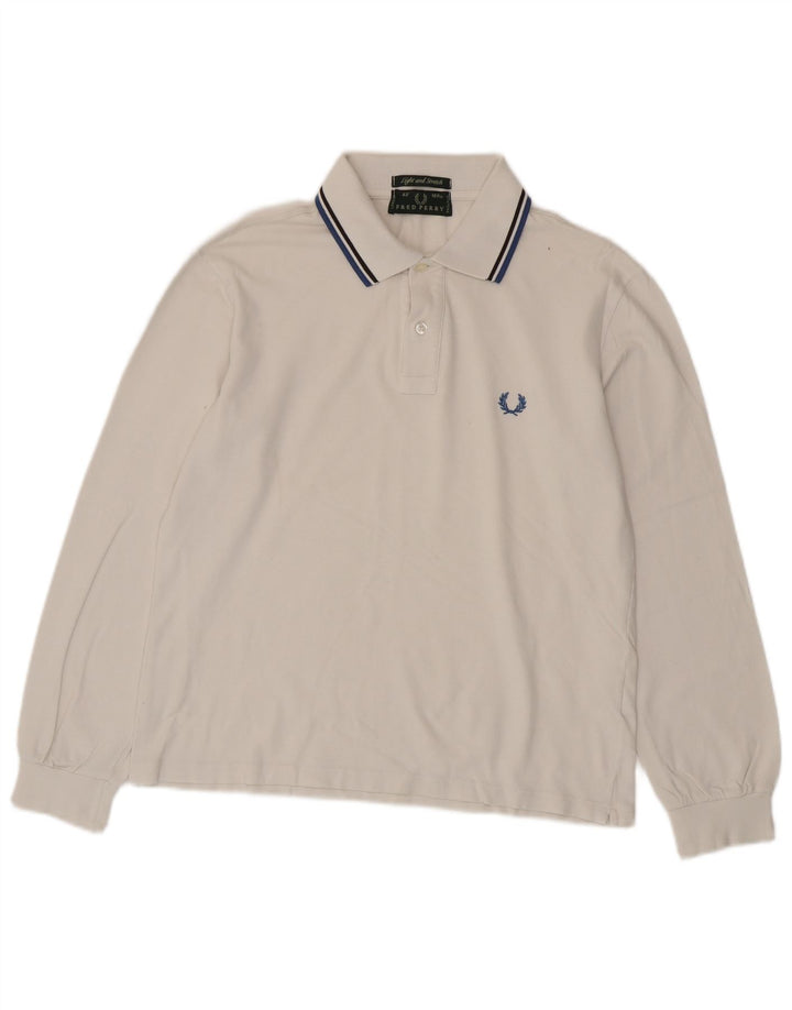 Camisa polo masculina de manga comprida Fred Perry de algodão branco médio