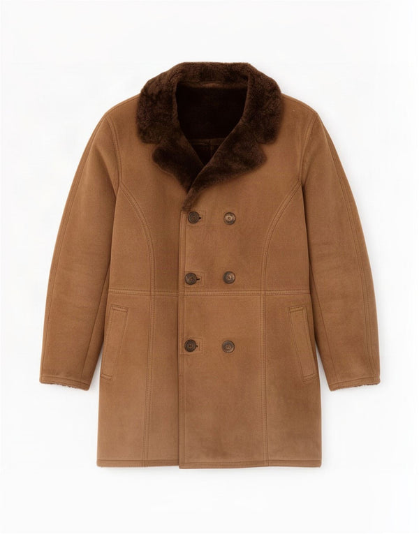 Casaco masculino vintage solto corte shearling duplo breasted IT 46 pequeno marrom