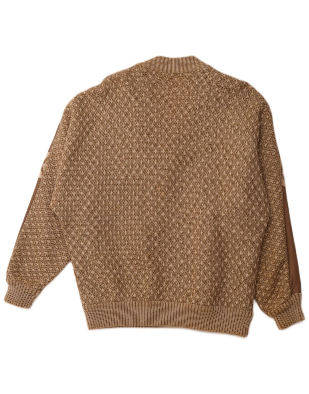 Suéter masculino VINTAGE com decote em V médio bege geométrico