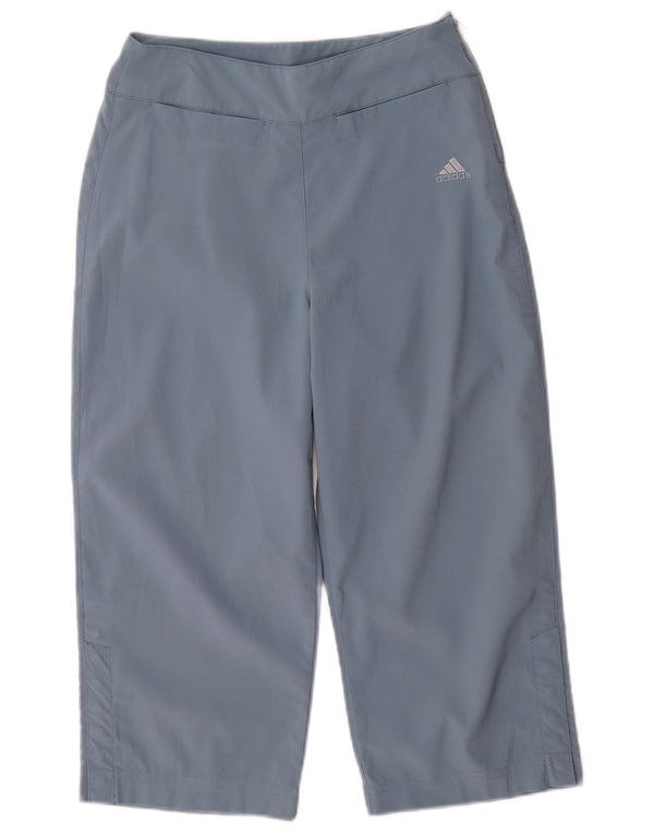 Calça capri feminina Adidas com perna larga Reino Unido 10 pequena W27 L19 azul poliéster