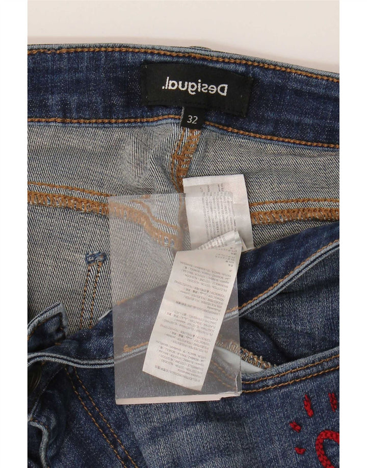Desigual Jeans feminino slim desgastado W32 L26 algodão azul