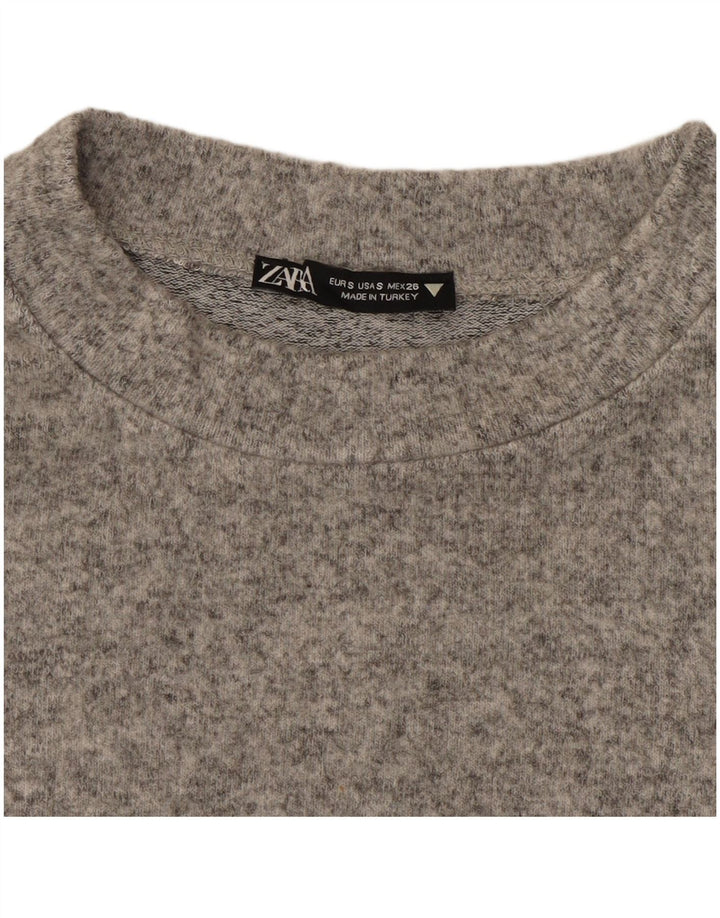 Zara Womens Crop Top Manga Longa Reino Unido 10 Pequeno Cinza
